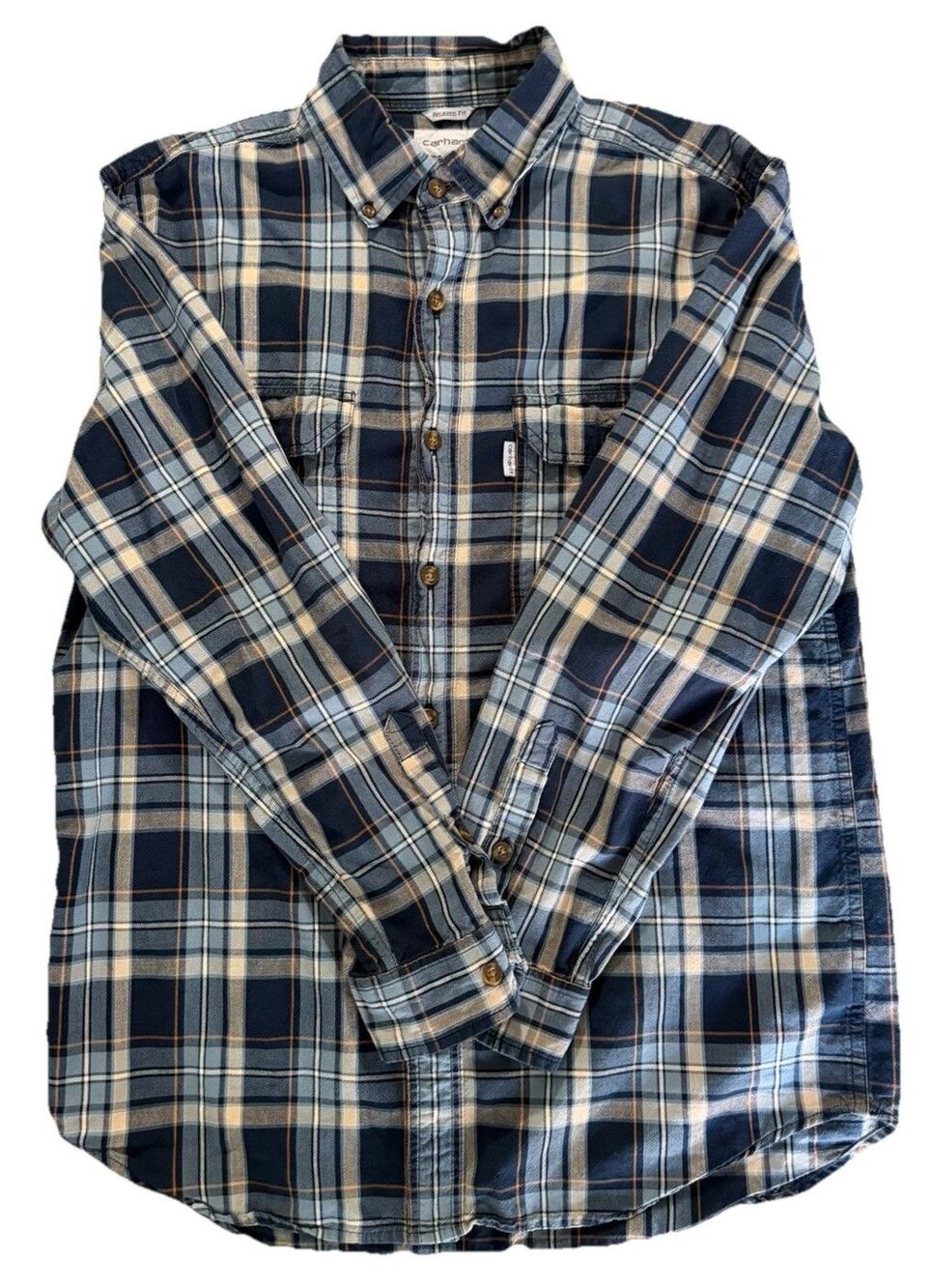 Carhartt Shirt Mens Medium Blue Plaid Long Sleeve Button Down Flannel Relaxed
